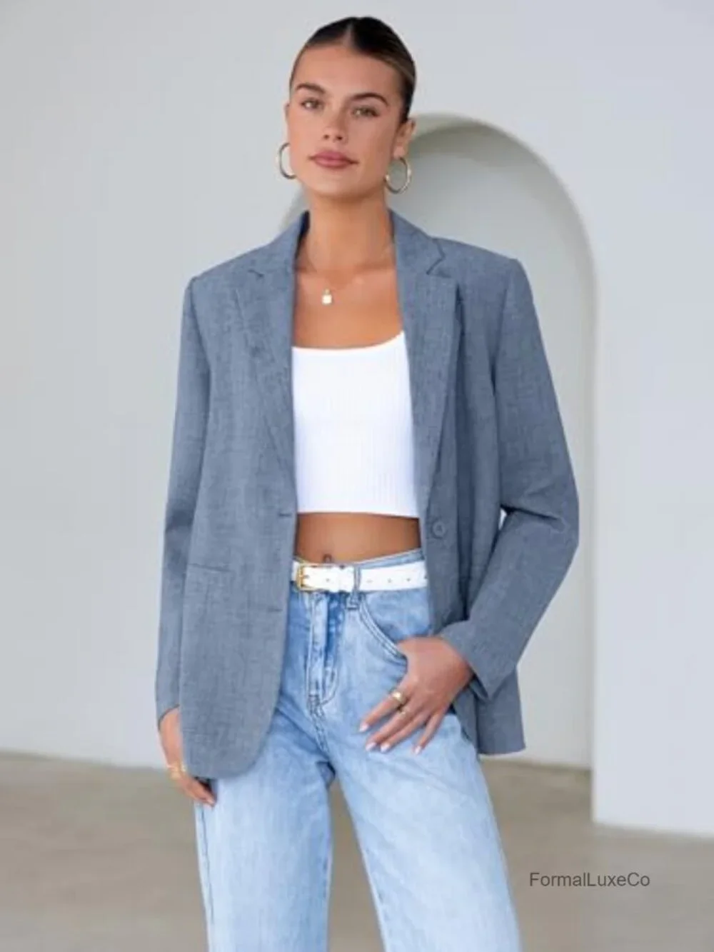 Oversized Open Front Blazer with Pockets